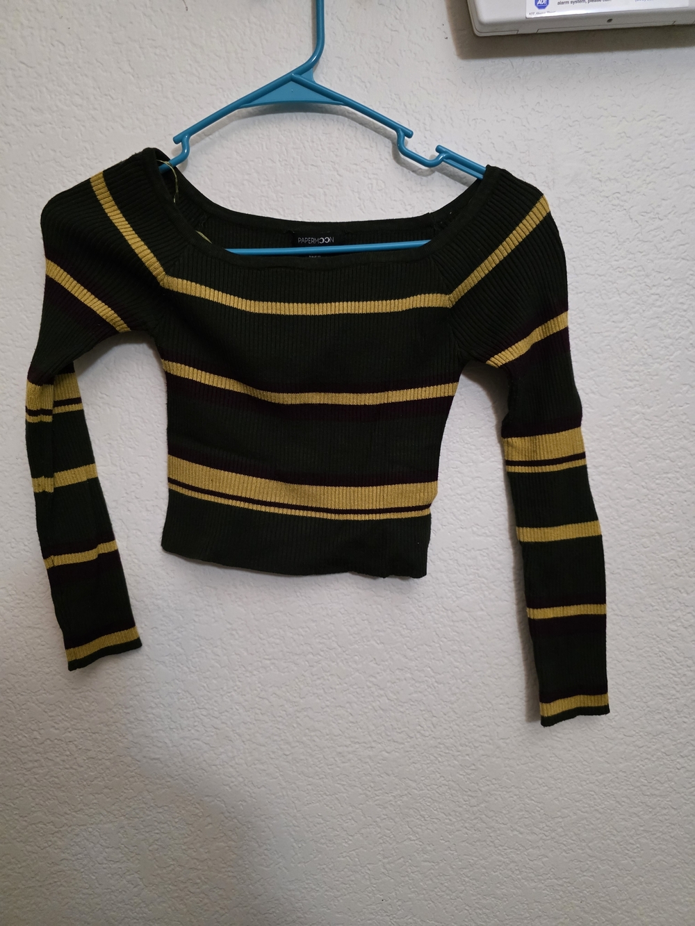 Papermoon Olive Green Knit Top with Mustard Stripe